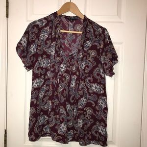 Lands End Paisley Blouse with Neck Tie Size 10T=MT